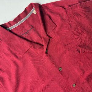 Tommy Bahama Men's Shirt XL Burgandy Palm Fronds Print Camp Shirt Silk